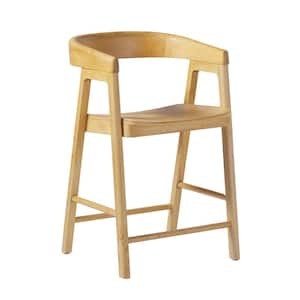 Modern 23.75 in. Natural Rounded Back Solid Wood Counter Stool