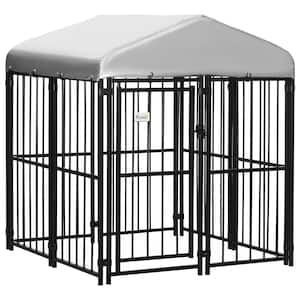 4 ft. x 4 ft. Covered Dog Playpen for Small & Medium Size Breeds, Locking Exercise Kennel, Black