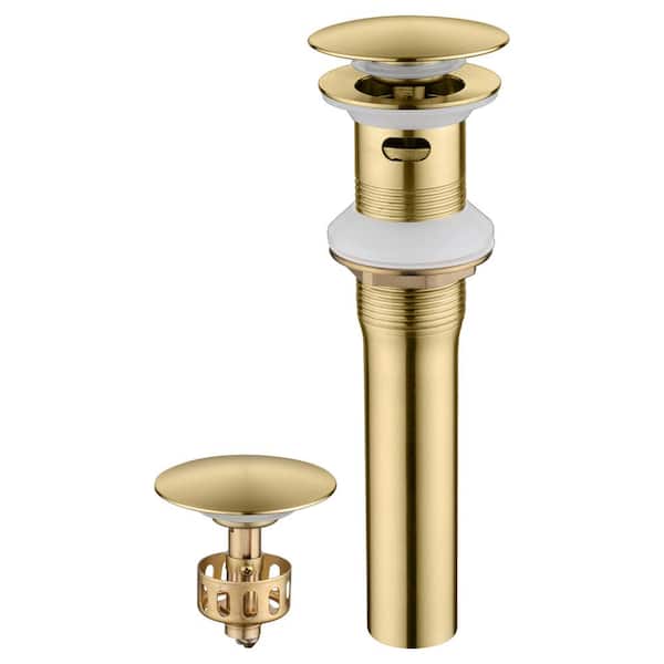 GAGALIFE 1-3/4 in. Stainless Steel Pop Up Drain Strainer Stopper with Overflow for Bathroom Sink with Basket in Brushed Gold