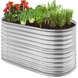 5.25 ft. x 2.7 ft. Oval Steel Raised Garden Bed, Customizable Outdoor Planter for Gardening, Plants in Silver