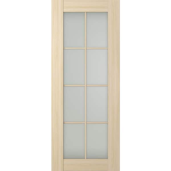Belldinni Vona 8-Lite 18 in. x 79,375 in. No Bore Solid Core Frosted Glass Loire Ash Prefinished Composite Wood Interior Door Slab