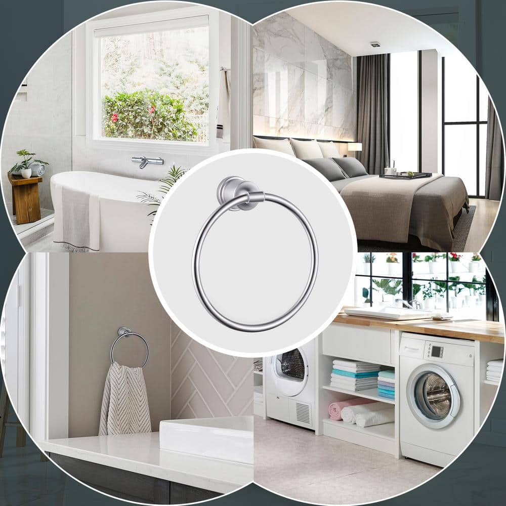 Brushed Nickel Circular Wall Mounted Towel Ring Set