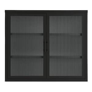 27.6 L x 9.1W x 23.6H in. Black Vintage Style Double Glass Door Wall Mounted Cabinet with Removable Divider Included