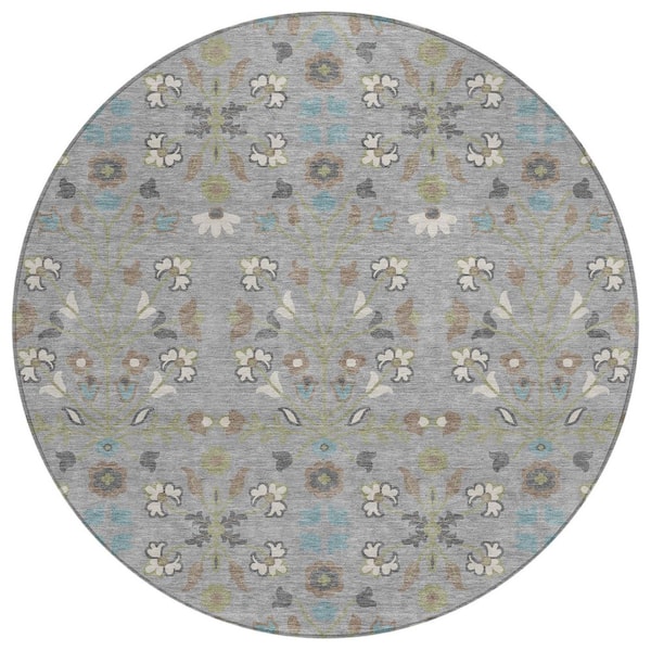 Chantille Machine Washable Indoor/Outdoor Abstract ACN3048 Gray 8 ft. x 8 ft. Round Rug