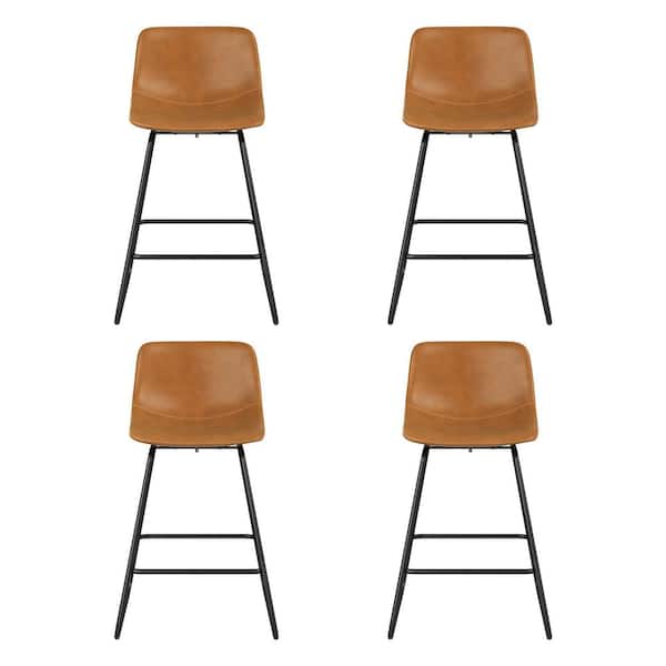 Alex 34.5 in. Whisky Brown Faux Leather Bar Stools 360° Swivel Counter Height Bar Stool with Metal Frame Set of 4