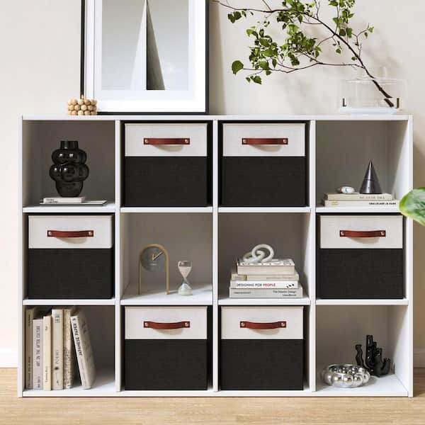 Ornavo Home White/Black 13 in. x 13 in. x 13 in. Linen Fabric