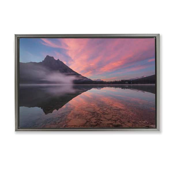 Stupell Industries Emerald Lake Sunset by Alan Majchrowicz Gray Floater Frame Nature Graphic Art Print 21 in. x 31 in.