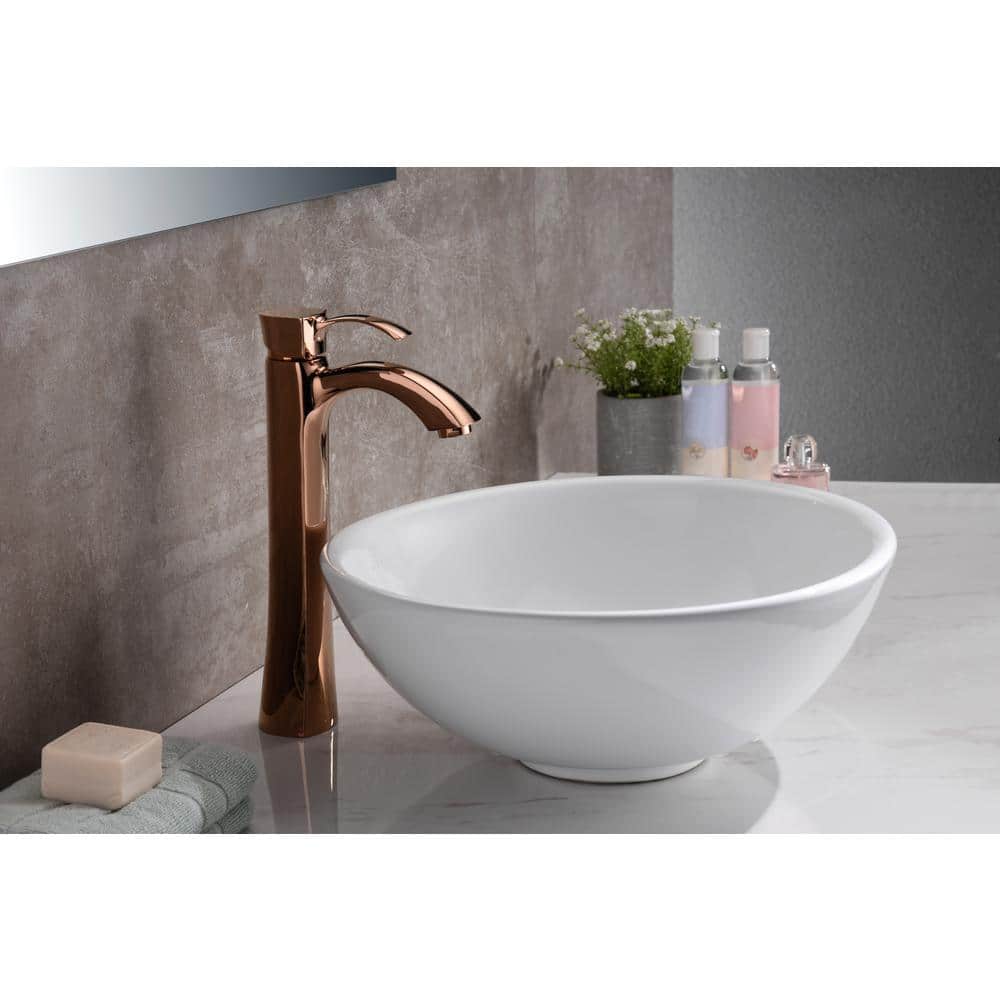 White Ceramic Circular Bathroom Vessel Sink, 16.3 inches