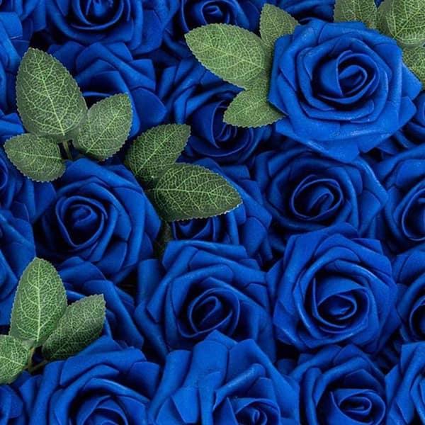 Artificial Flowers 3 in. Royal Blue Foam Roses with Stems for DIY