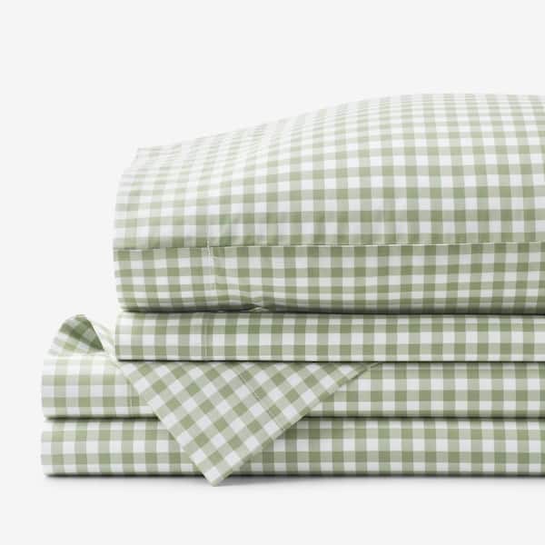 Gingham Moss Organic Cotton Percale Queen Sheet Set
