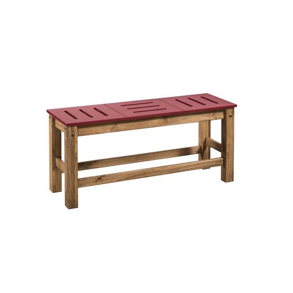 Manhattan Comfort Stillwell 37.8 in. Red and Natural Wood Bench (Set of 2)