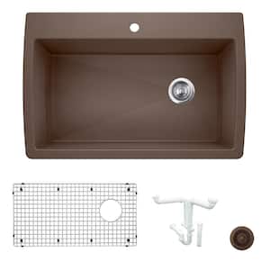 Diamond 33.5 in. Drop-in/Undermount Single Bowl Cafe Granite Composite Kitchen Sink Kit with Accessories