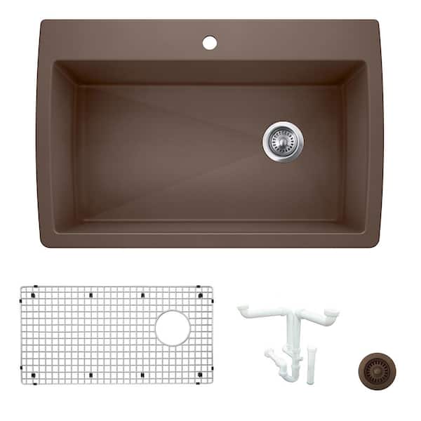 Blanco Diamond 33.5 in. Drop-in/Undermount Single Bowl Cafe Granite Composite Kitchen Sink Kit with Accessories