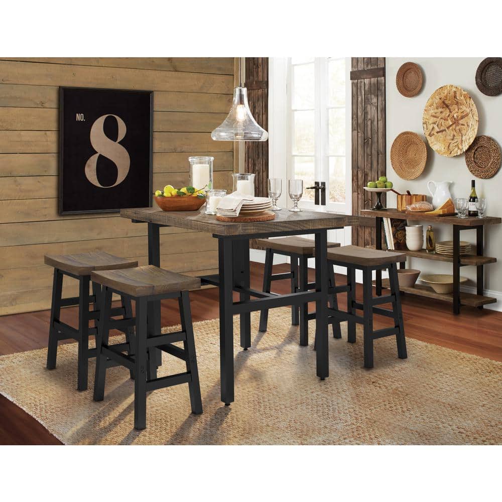 Pomona Reclaimed Wood 26" Black Metal Leg Saddle Barstool