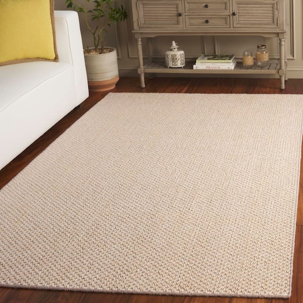 Natural Fiber 9 ft. x 12 ft. Creme Woven Solid Spotted Area Rug