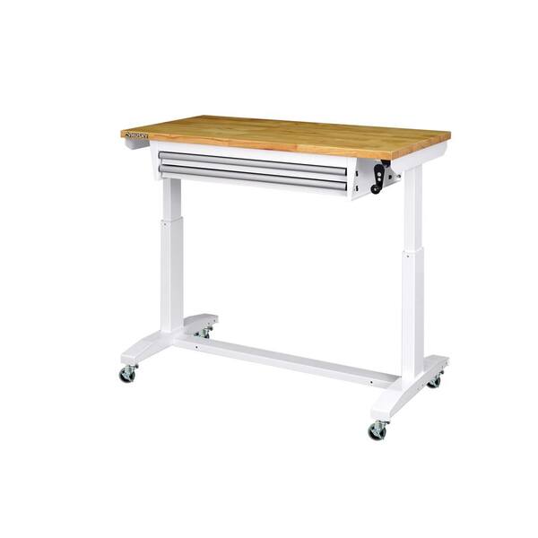 Husky 46 In Adjustable Height Work Table With 2 Drawers White Holt4602bj2 Husky 46 In Adjustable Height Work, Husky Work Table With Drawers