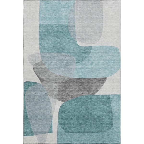 Mayfield Premium Machine Washable Abstract AMF2121 Teal 10 ft. x 14 ft. Area Rug