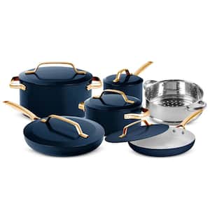 Modern 11-Piece Aluminum Ultra Performance Ceramic Nonstick Cookware Set in Navy