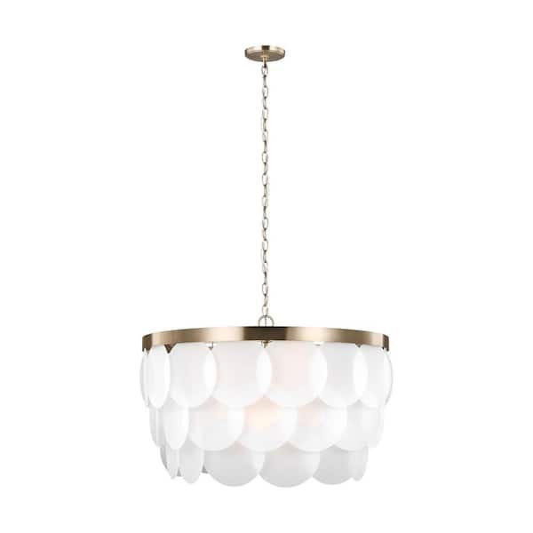 Mellita 8-Light Satin Brass Pendant with Satin Etched Glass Shade