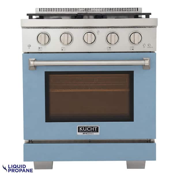 30 in. 4.2 cu. ft. 4-Burners Freestanding Propane Gas Range and Convection Oven in Light Blue with True Simmer Burners