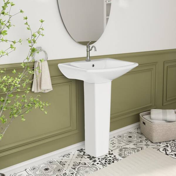 TOBILI 24 in. White Ceramic Pedestal Sink with 26 in. Base in 