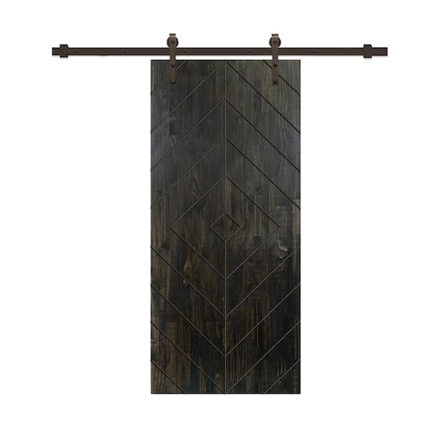 CALHOME Diamond 30 in. x 96 in. Fully Assembled Charcoal Black Stained Wood Modern Sliding Barn Door with Hardware Kit