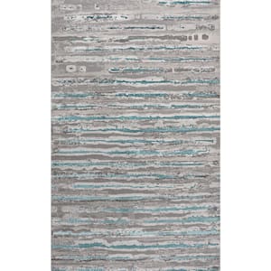 Batten Modern Stripe Gray/Turquoise 3 ft. x 5 ft. Area Rug