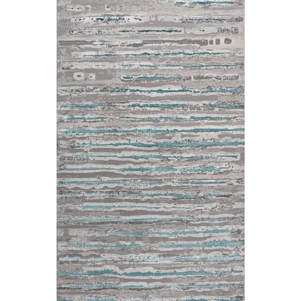 JONATHAN Y Batten Modern Stripe Gray/Turquoise 3 ft. x 5 ft. Area Rug
