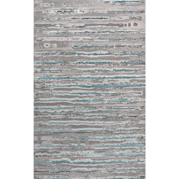 JONATHAN Y Batten Modern Stripe Gray/Turquoise 8 ft. x 10 ft. Area Rug