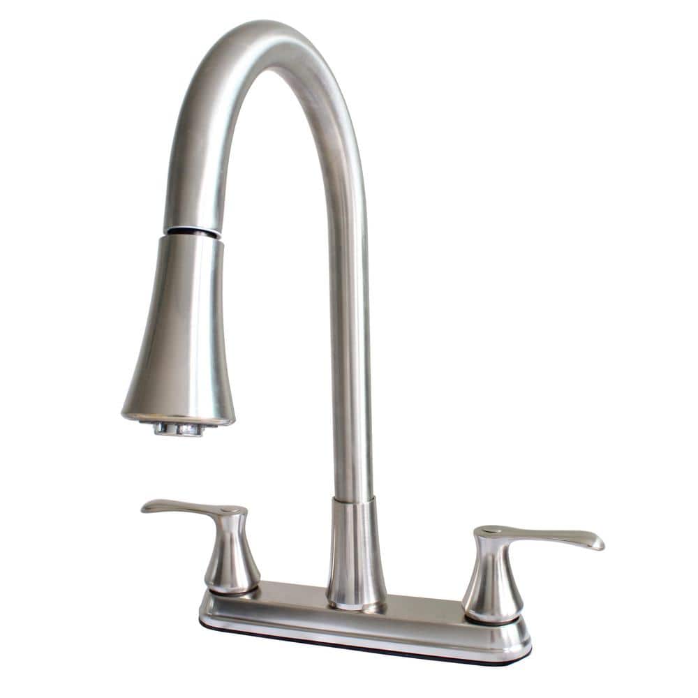 Nickel Double Handle Pull Down Kitchen Faucet with Spray