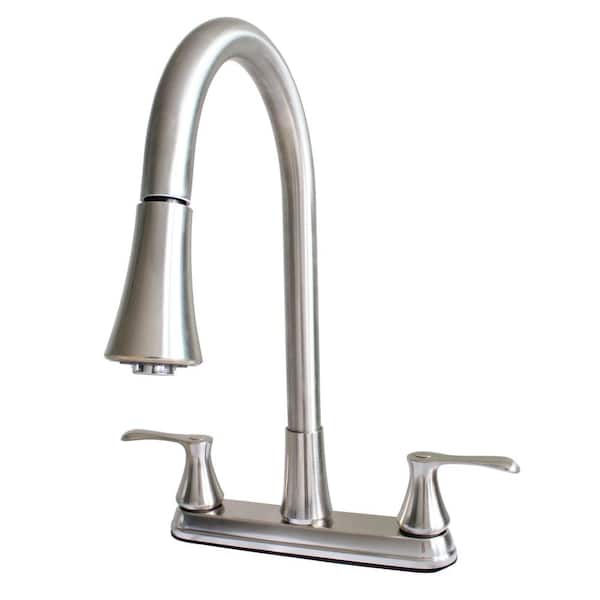 WASSERMAN FAUCETS Dual Handle Pull-Down Sprayhead High Spout Kitchen Faucet with Dual Spray in Stainless Steel Finish