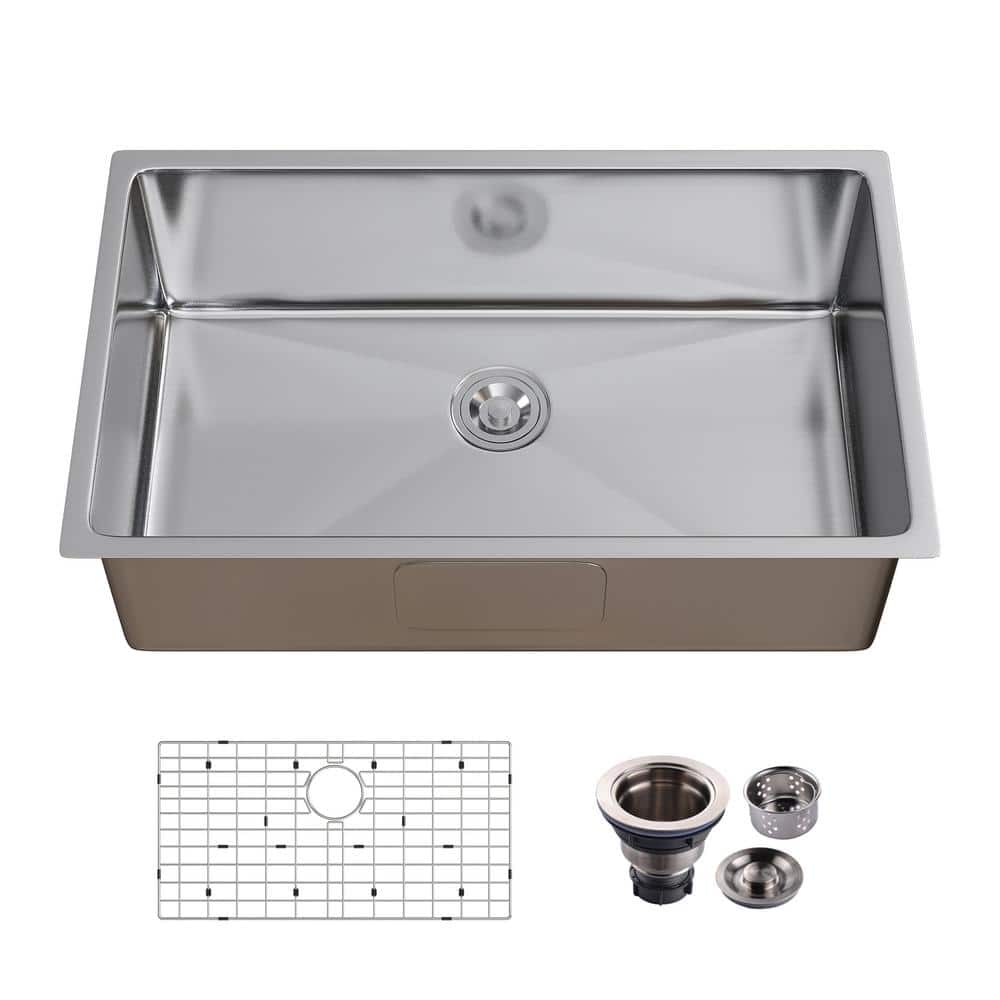 Elaina 32" Single Bowl Stainless Steel Kitchen Sink with Grid and Strainer