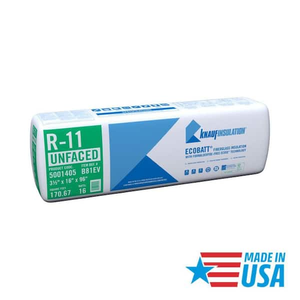 R-11 EcoBatt Unfaced Fiberglass Insulation Batt 16 in. x 96 in. x 3-1/2 in.