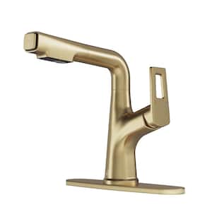 Single Handle Single Hole Bathroom Faucet with Pull-Out Sprayer and Deckplate included in Brushed Gold