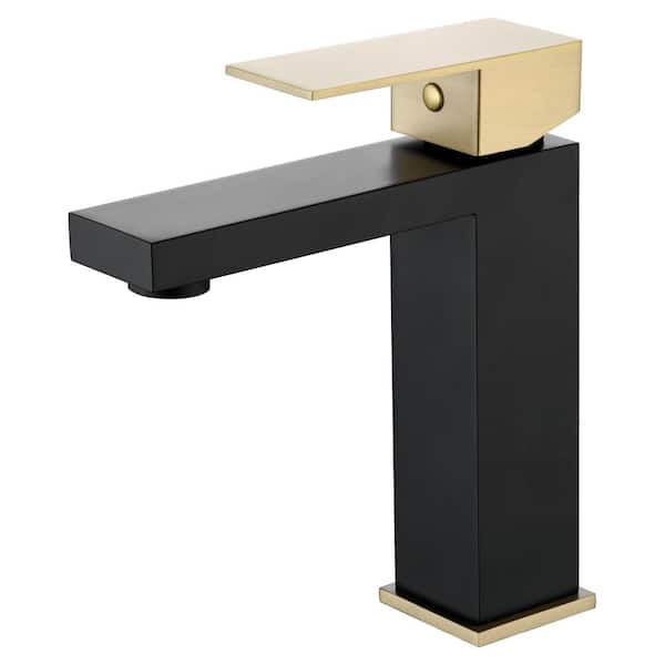 SUMERAIN Contemporary Single Handle Single Hole Bathroom Faucet with Supply Hose in Black and Gold(1 Size)
