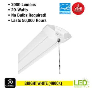 2 ft. 2000-Lumens Integrated LED White Strip Light Fixture with Pull Chain 4000K Bright White Dimmable (12-Pack)