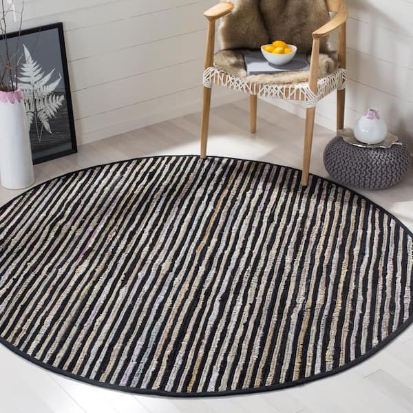 Rag Rug Black/Multi 6 ft. x 6 ft. Round Gradient Striped Area Rug