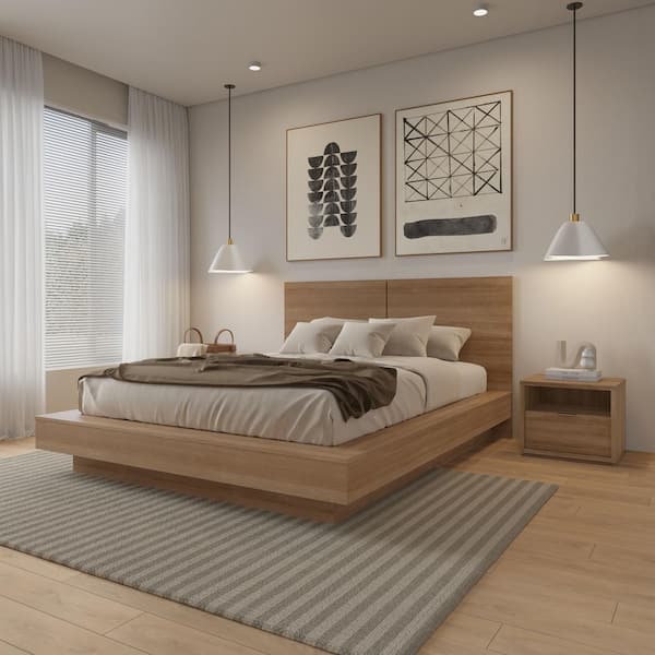 Dahlia 3-Piece Brown Oak Wood Queen Size Bedroom Set