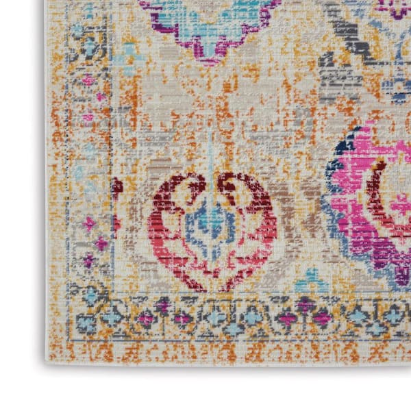 4 ft. x 6 ft. Ivory Pink and Orange Floral Distressed Area Rug