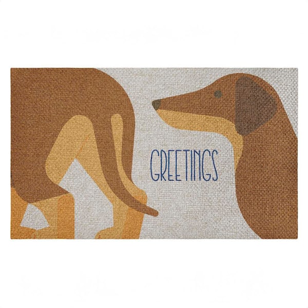 Greetings Funny Dogs Brown 18 in. x 30 in. Polyester Non-Slip Outdoor Door Mat