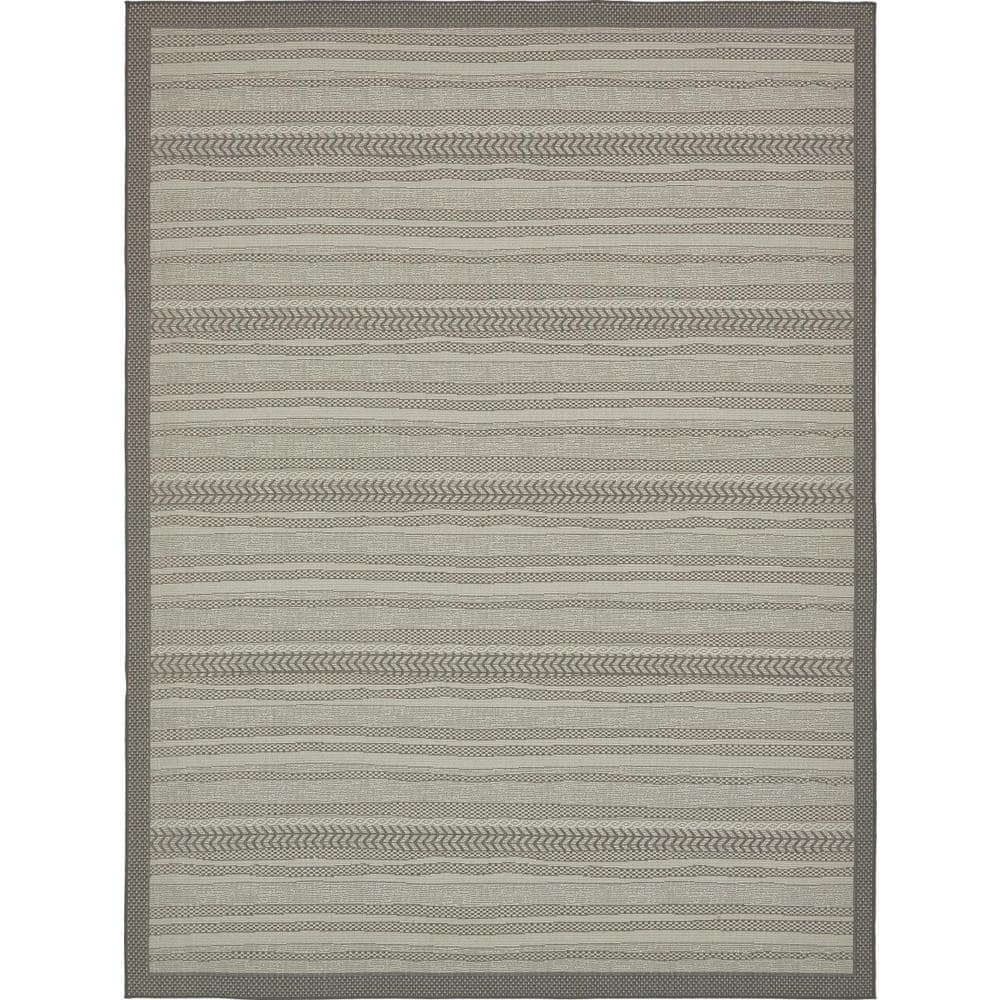 Gray Synthetic 9' x 12' Reversible Outdoor Area Rug