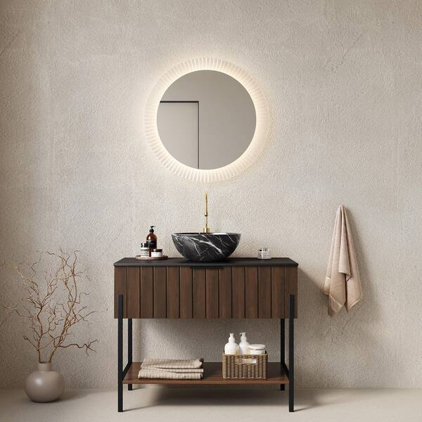 36 in. Freestanding Dark Walnut Bath Vanity with Black Sintered Stone Top Pre-Assembled