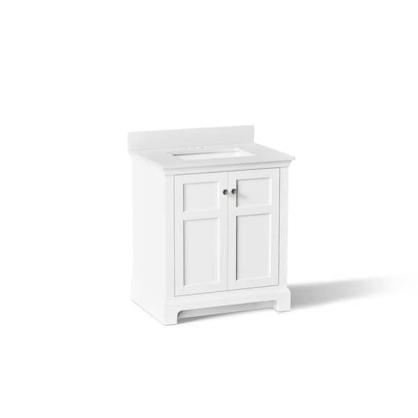 Baskin 30 in. Single Sink White Bath Vanity with Bianco Bella Quartz Top