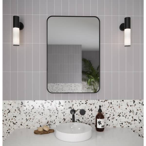 Glass Warehouse Calla 22 in. W x 32 in. H x 5 in. D Black Recessed Medicine Cabinet with Mirror