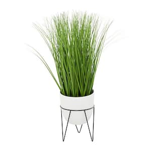 25 in. H Tall Wheatgrass Artificial Plant with Realistic Leaves and Metal Stand and Round Pot