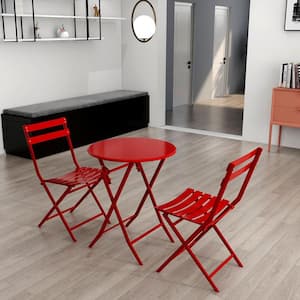 3-Piece Metal Foldable Outdoor Bistro Set in Red
