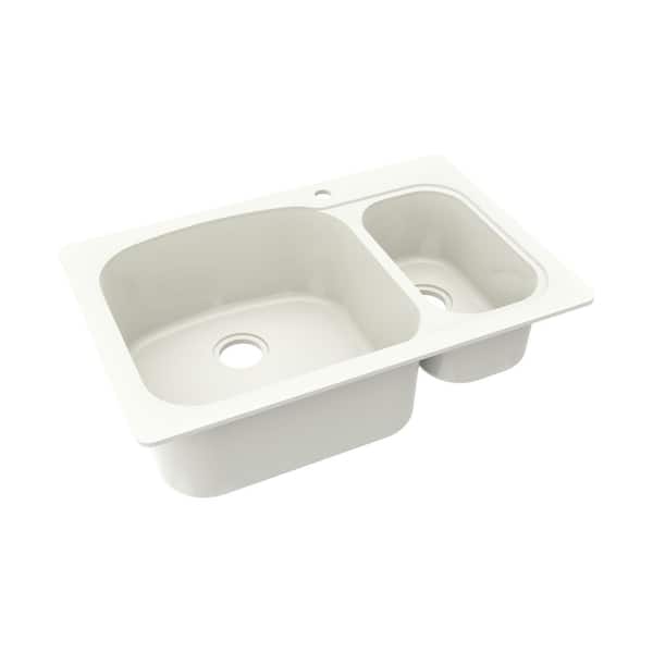 Drop-In/Undermount Solid Surface 33 in. 1-Hole 70/30 Double Bowl Kitchen Sink in Bisque