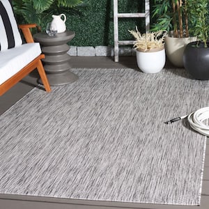 Courtyard Ivory/Dark Gray 7 ft. x 7 ft. Geometric Marle Indoor/Outdoor Square Area Rug