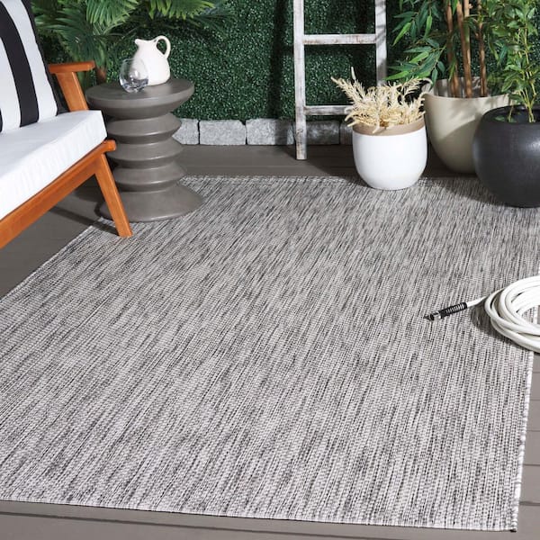 Courtyard Ivory/Dark Gray 8 ft. x 10 ft. Geometric Marle Indoor/Outdoor Area Rug