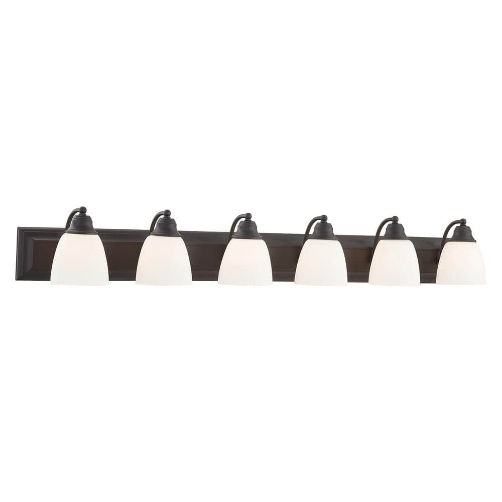 Fairbourne 48 in. 6-Light Bronze Vanity with Satin Opal White Glass